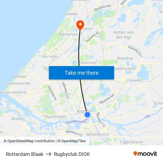 Rotterdam Blaak to Rugbyclub DIOK map