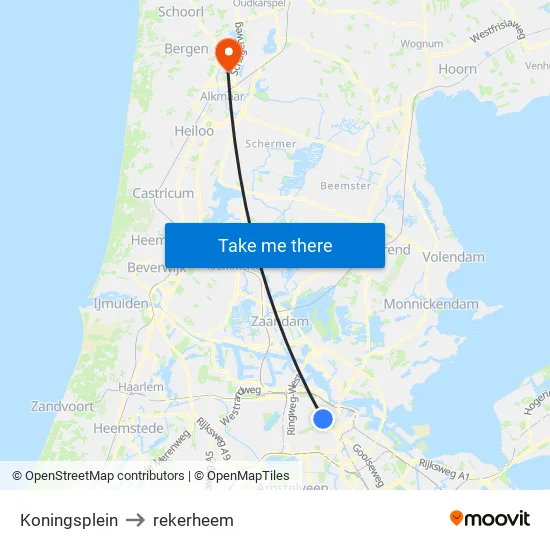 Koningsplein to rekerheem map