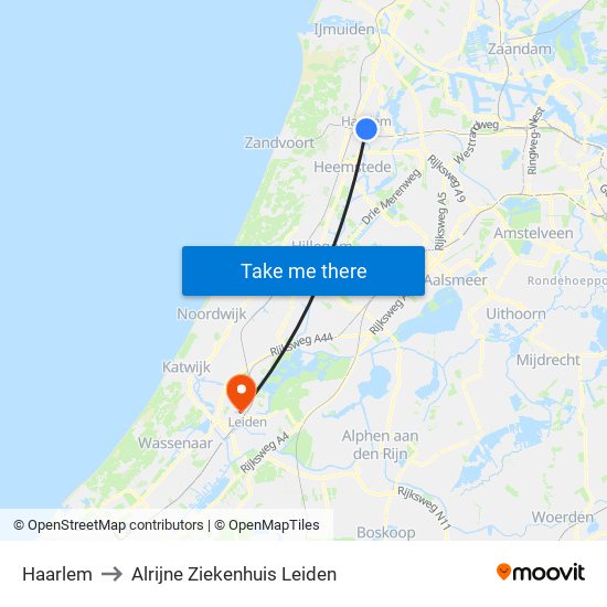Haarlem to Alrijne Ziekenhuis Leiden map