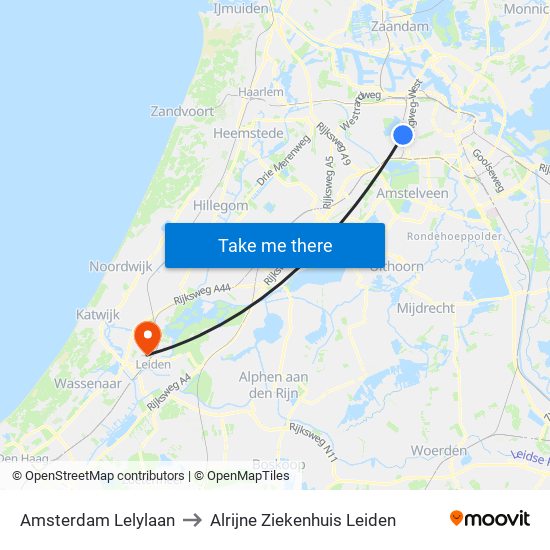 Amsterdam Lelylaan to Alrijne Ziekenhuis Leiden map