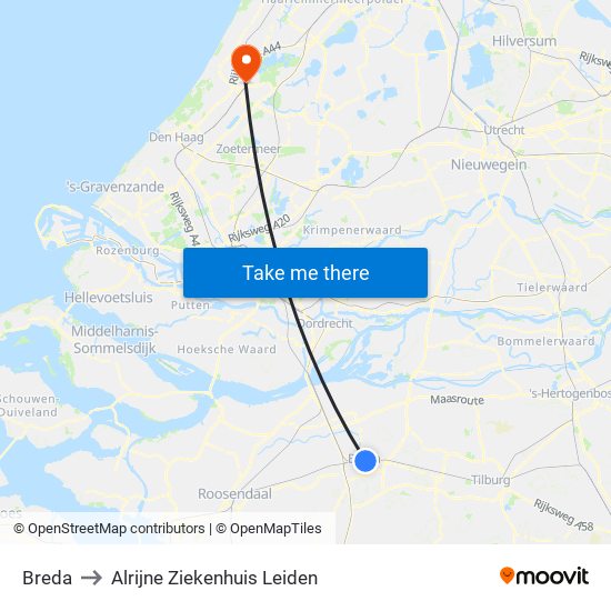 Breda to Alrijne Ziekenhuis Leiden map