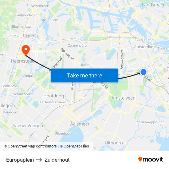 Europaplein to Zuiderhout map