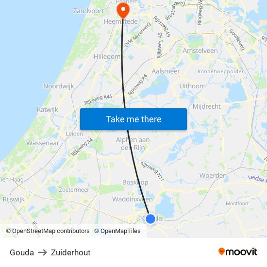 Gouda to Zuiderhout map