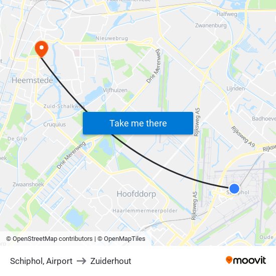 Schiphol, Airport to Zuiderhout map