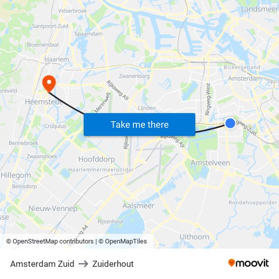 Amsterdam Zuid to Zuiderhout map