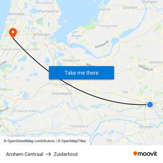 Arnhem Centraal to Zuiderhout map