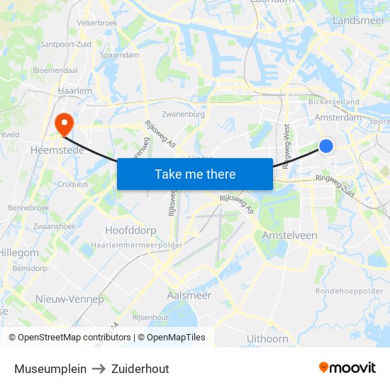 Museumplein to Zuiderhout map