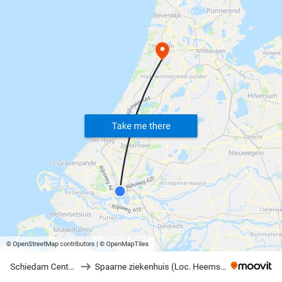 Schiedam Centrum to Spaarne ziekenhuis (Loc. Heemstede) map