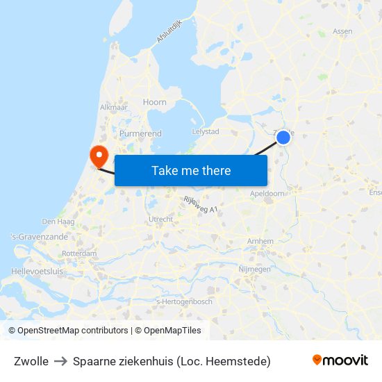 Zwolle to Spaarne ziekenhuis (Loc. Heemstede) map