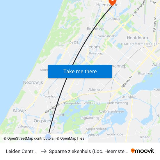Leiden Centraal to Spaarne ziekenhuis (Loc. Heemstede) map