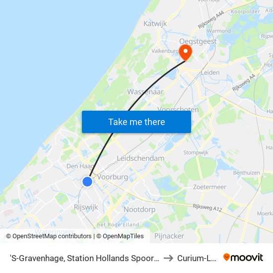 'S-Gravenhage, Station Hollands Spoor (Perron A) to Curium-LUMC map