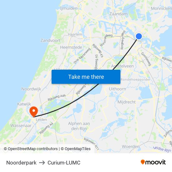 Noorderpark to Curium-LUMC map