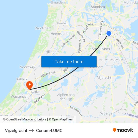 Vijzelgracht to Curium-LUMC map