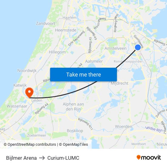 Bijlmer Arena to Curium-LUMC map