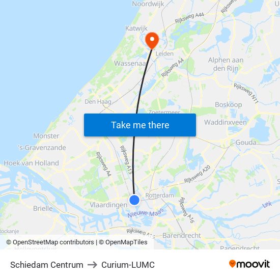 Schiedam Centrum to Curium-LUMC map