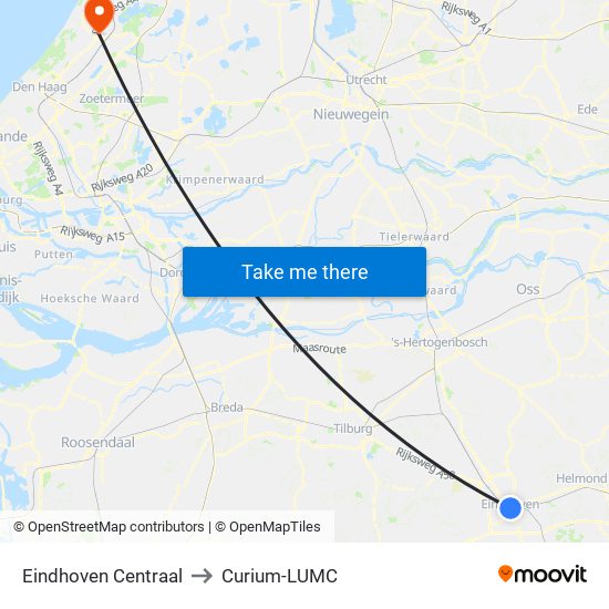 Eindhoven Centraal to Curium-LUMC map