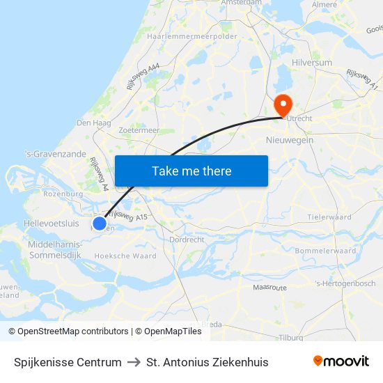 Spijkenisse Centrum to St. Antonius Ziekenhuis map