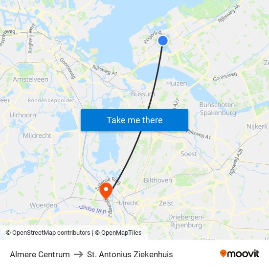 Almere Centrum to St. Antonius Ziekenhuis map
