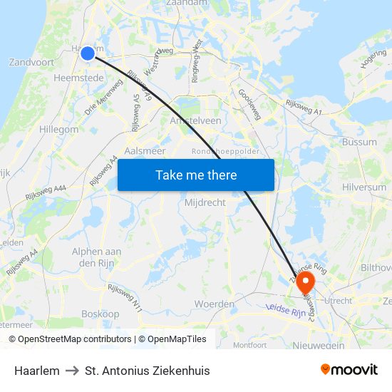 Haarlem to St. Antonius Ziekenhuis map