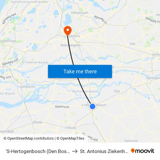'S-Hertogenbosch (Den Bosch) to St. Antonius Ziekenhuis map