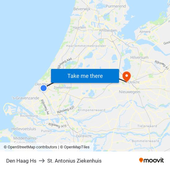 Den Haag Hs to St. Antonius Ziekenhuis map