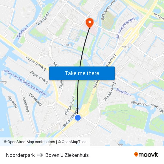 Noorderpark to BovenIJ Ziekenhuis map
