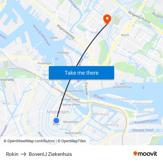 Rokin to BovenIJ Ziekenhuis map