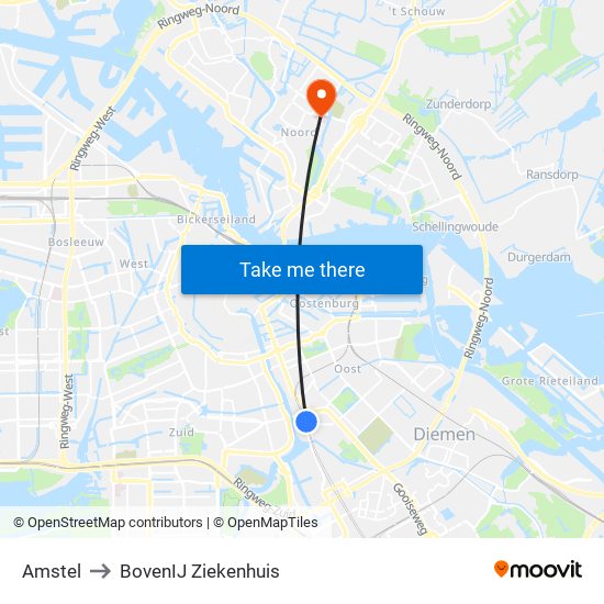Amstel to BovenIJ Ziekenhuis map