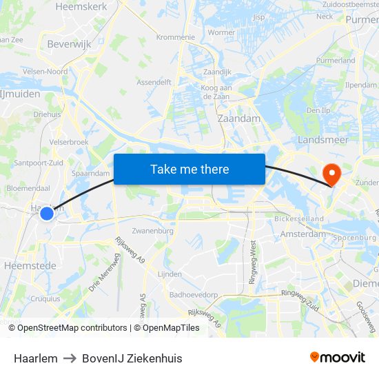 Haarlem to BovenIJ Ziekenhuis map