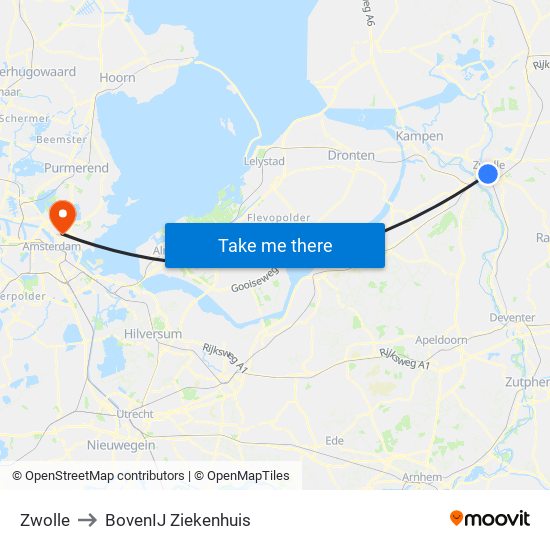 Zwolle to BovenIJ Ziekenhuis map