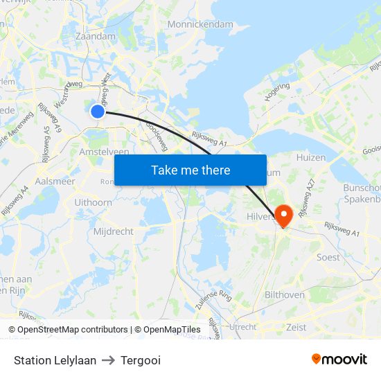 Station Lelylaan to Tergooi map