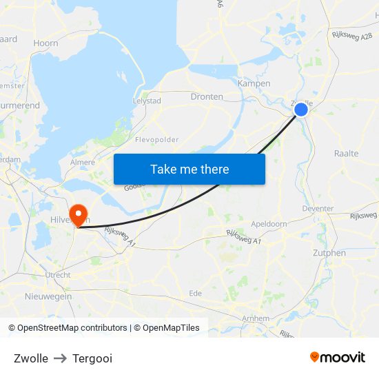 Zwolle to Tergooi map