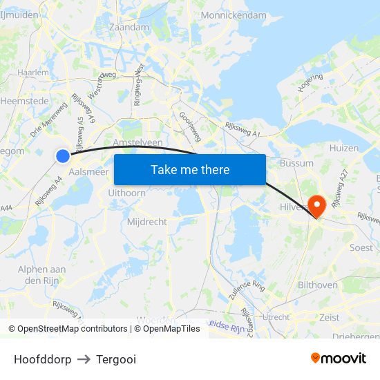 Hoofddorp to Tergooi map