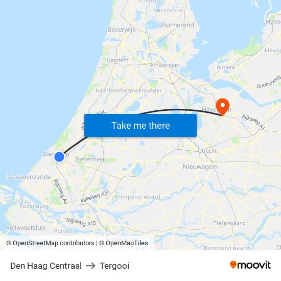 Den Haag Centraal to Tergooi map