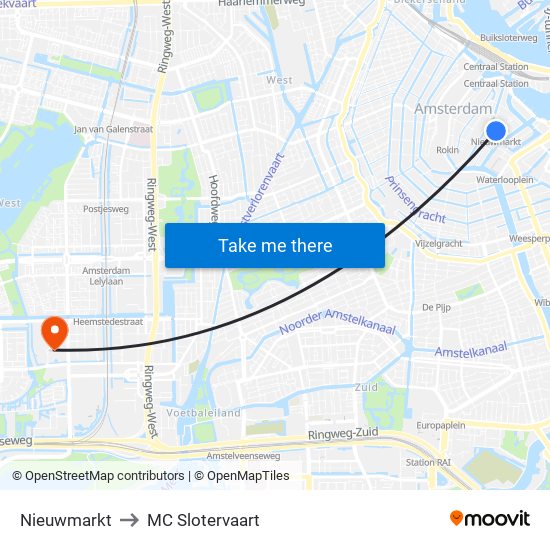 Nieuwmarkt to MC Slotervaart map