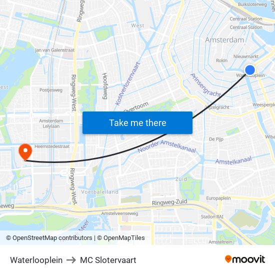 Waterlooplein to MC Slotervaart map