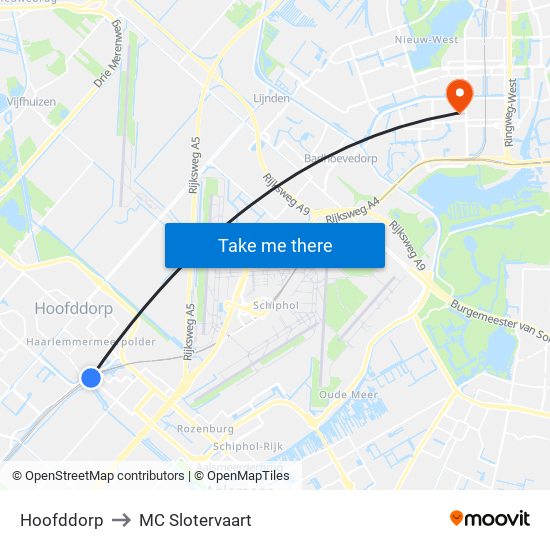 Hoofddorp to MC Slotervaart map