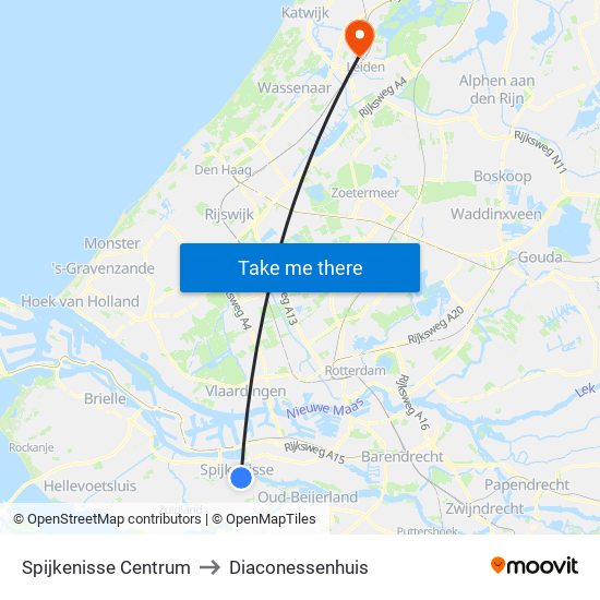 Spijkenisse Centrum to Diaconessenhuis map