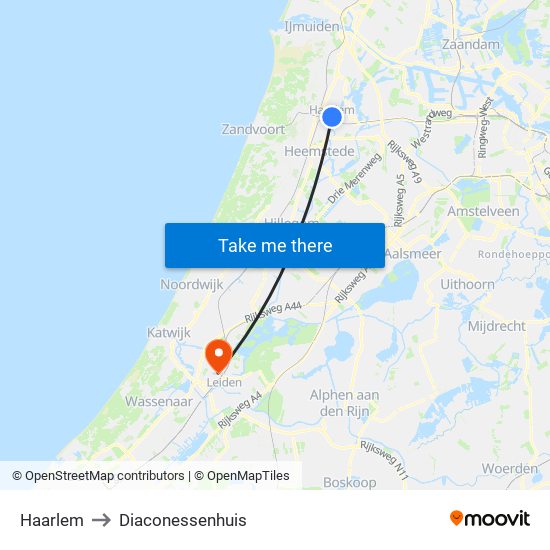 Haarlem to Diaconessenhuis map