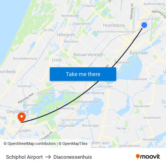 Schiphol Airport to Diaconessenhuis map