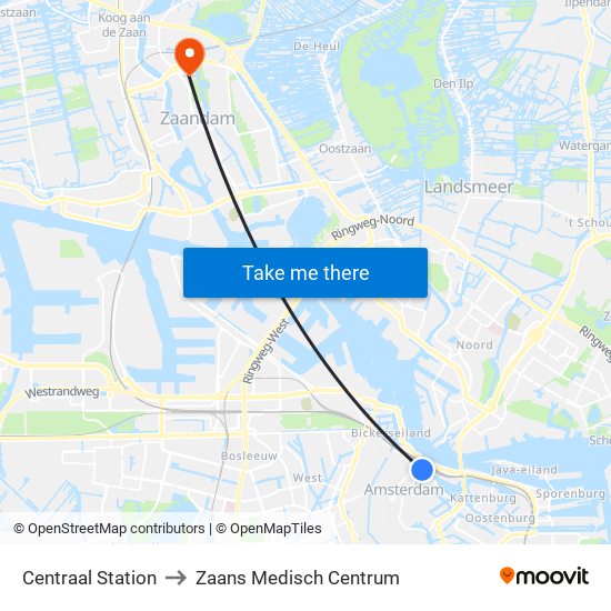 Centraal Station to Zaans Medisch Centrum map