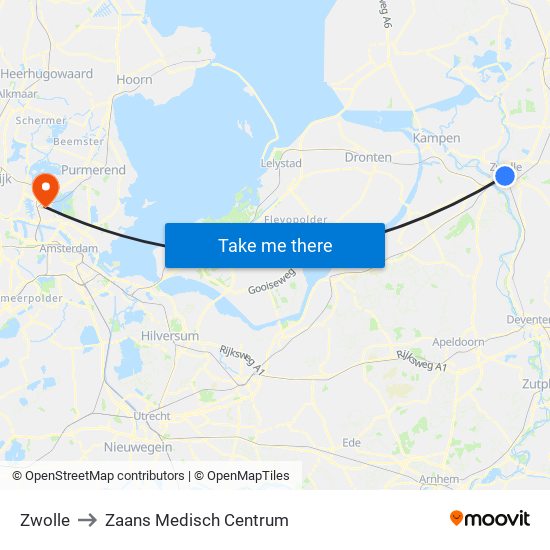 Zwolle to Zaans Medisch Centrum map