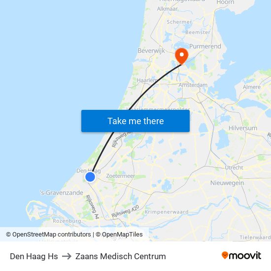 Den Haag Hs to Zaans Medisch Centrum map