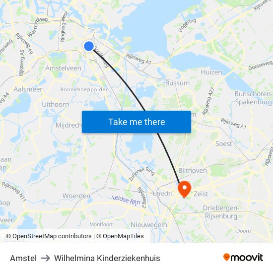 Amstel to Wilhelmina Kinderziekenhuis map