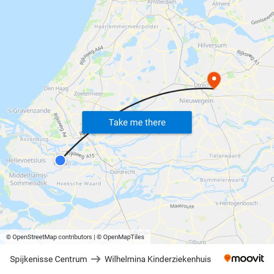 Spijkenisse Centrum to Wilhelmina Kinderziekenhuis map
