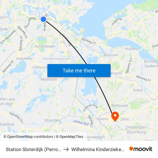 Station Sloterdijk (Perron N) to Wilhelmina Kinderziekenhuis map