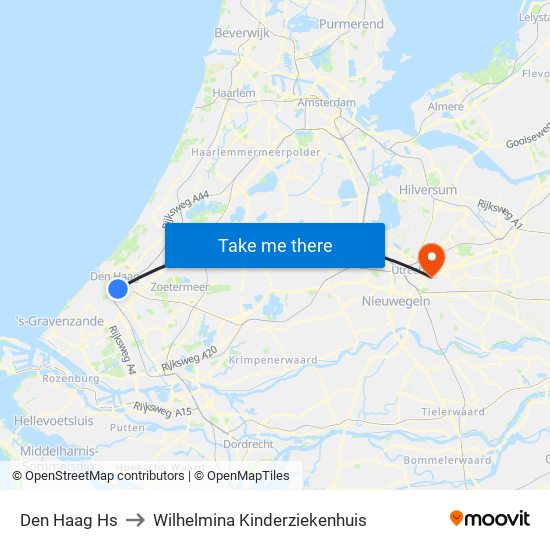 Den Haag Hs to Wilhelmina Kinderziekenhuis map