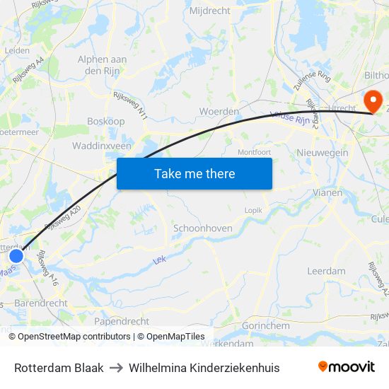 Rotterdam Blaak to Wilhelmina Kinderziekenhuis map