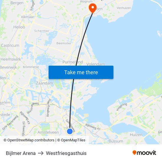 Bijlmer Arena to Westfriesgasthuis map