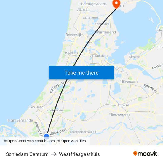 Schiedam Centrum to Westfriesgasthuis map